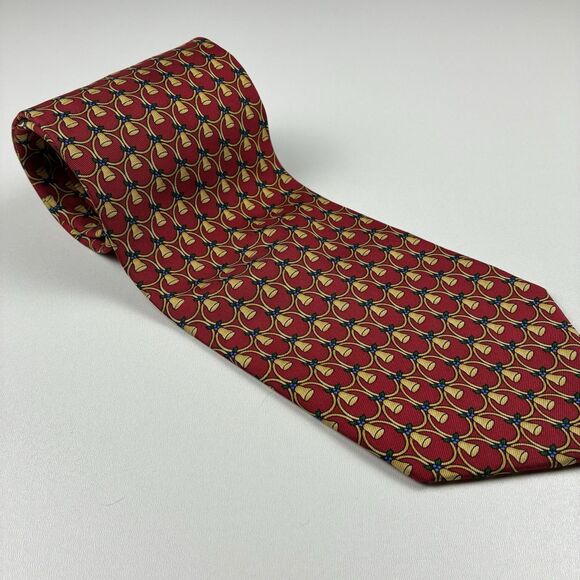 Jos A Bank Silk Holiday Red Gold Bell All Over Christmas Men’s Tie Made In USA - Picture 1 of 8